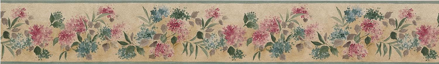 Blooming Flowers Floral Design Wallpaper Border for Kitchen Bathroom Living Room, Roll 15' x 3.5''