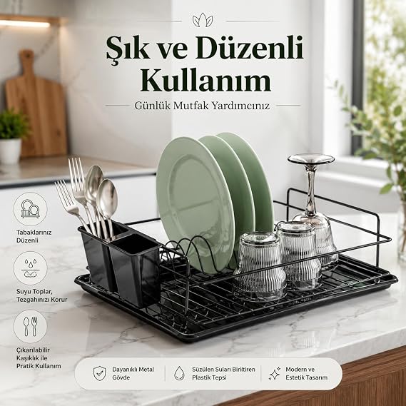 Alper Bathroom Lifetime Stainless Black Dishwasher Dish Strainer Single Layer Plate Holder Thermo Plastic Coating