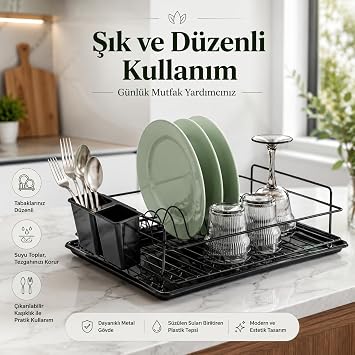 Alper Bathroom Lifetime Stainless Black Dishwasher Dish Strainer Single Layer Plate Holder Thermo Plastic Coating