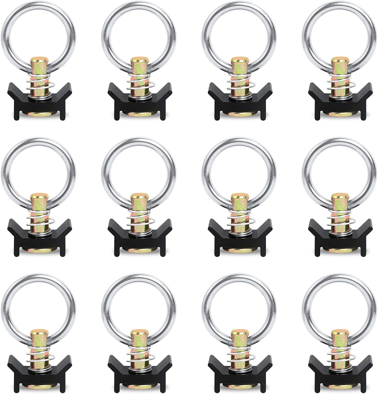 12 Pack L Track Tie Down O Ring L Track Accessories Black L Track Single Stud Fitting with Round Ring, 4000LBS Capacity