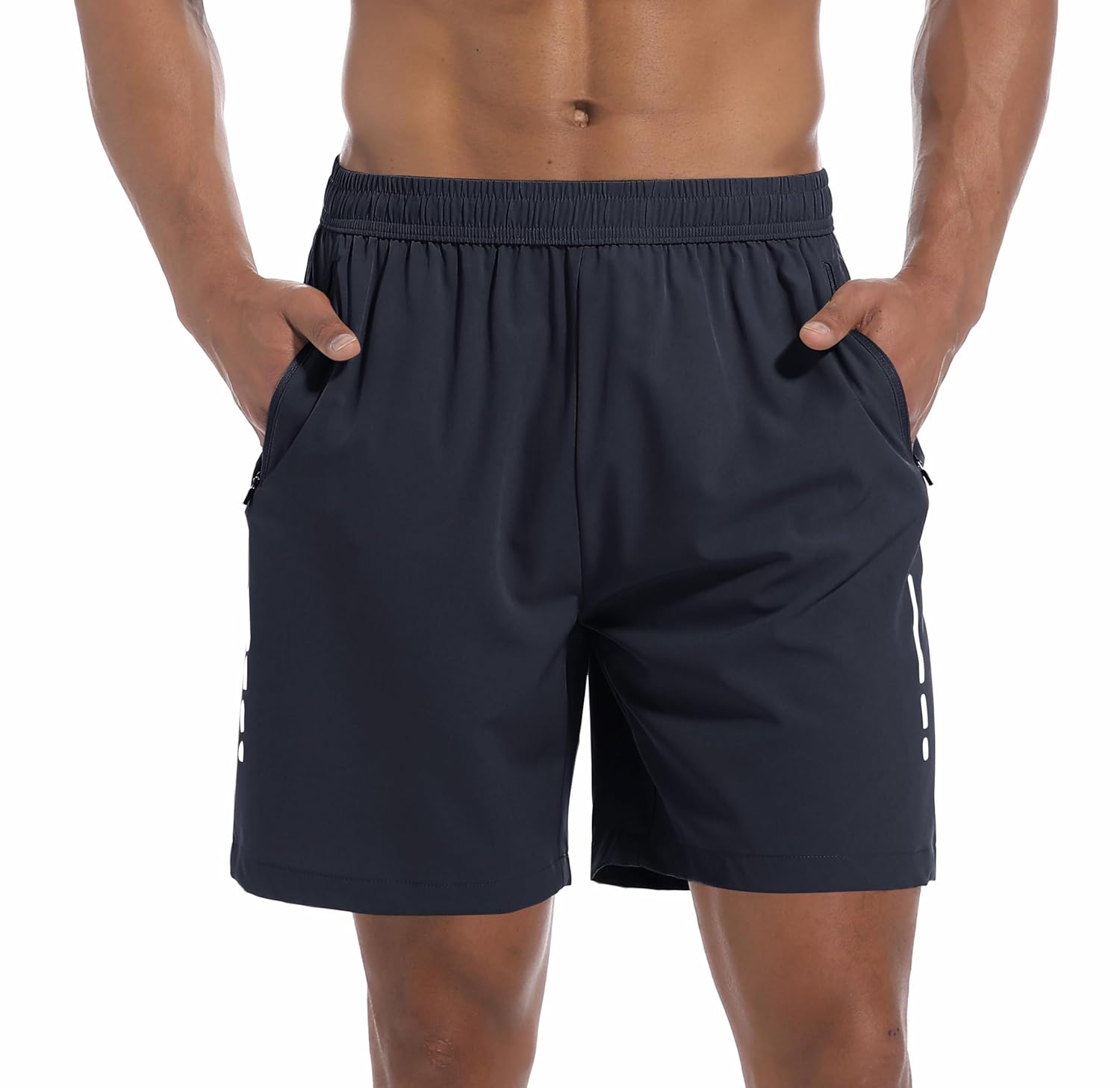 Mens Athletic Gym Shorts with 3 Zipper Pockets 7 Lightweight Quick Dry Workout Running Shorts