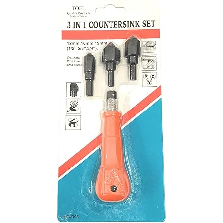 TOLF Countersink Screw Hole Tool - Manual 3-Pc. Countersink Drill Bit Set
