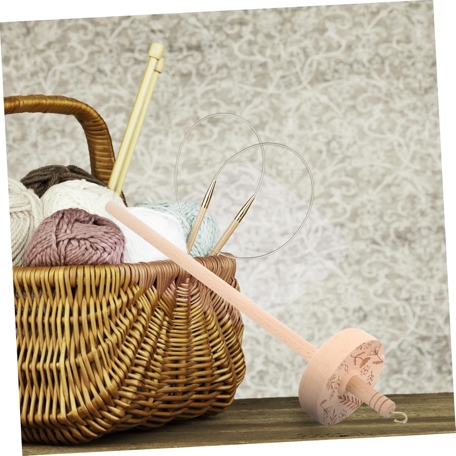 STOBOK 1 Set Whorl Yarn Spinner Wheel for Beginners Rotatable Yarn Rack Durable Wooden Thread Holder with Wool Strip for Crafting and Weaving Projects