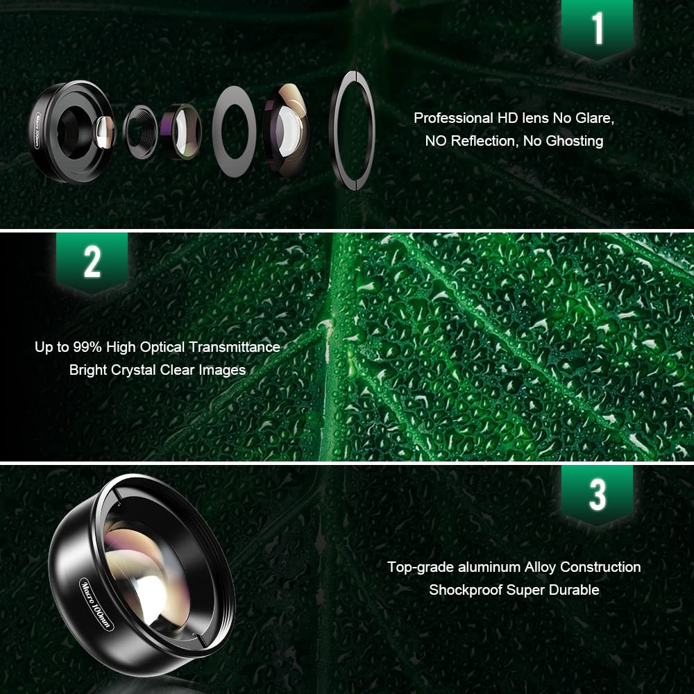 Obiettivo macro da 100 mm 10X, con kit filtro CPL, obiettivo fotografico macro HD con clip universale per telefono, scatola di ricambio, per smartphone
