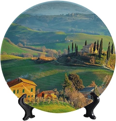 Miniatura 5 de Toscana Italia - Plato decorativo de cerámica, plato decorativo liso amarillo con soporte, adorno de cerámica utilizado para exhibir cocina,