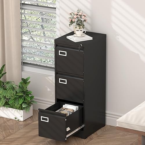 Miniatura 14 de GREATMEET Archivador de 2 cajones con cerradura, pequeños archivadores de metal para oficina en casa, 2 cajones, archivadores verticales negros