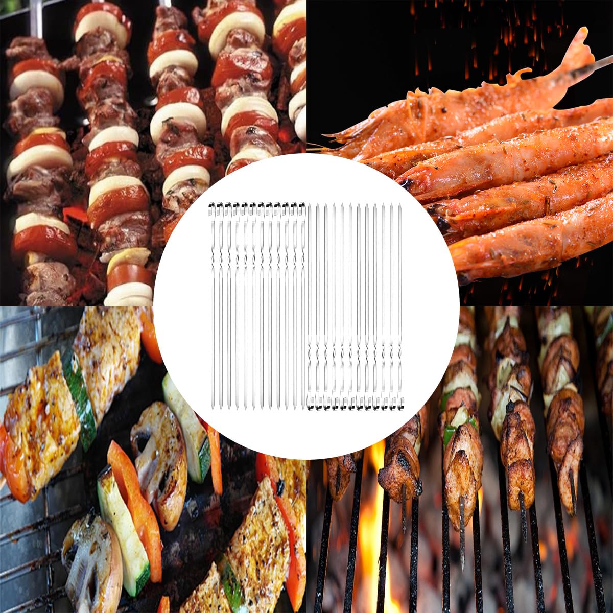 Brochette inox 30 cm 24 pièces réutilisables acier inoxydable barbecue