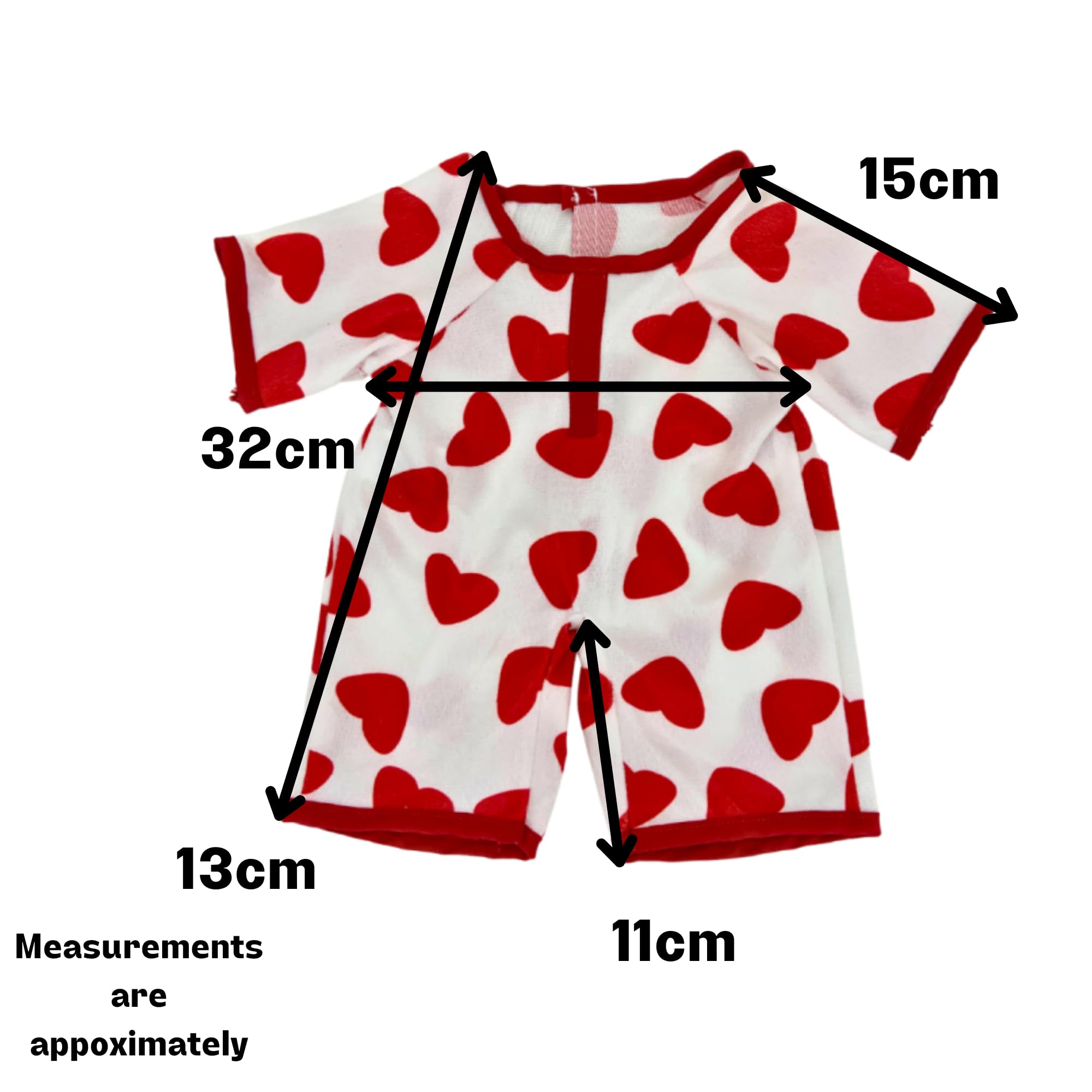 Pyjama tout-en-un motif cœur 40 cm – Vêtements ours en peluche – Compatible avec les oursons Build a Bear Teddies Rouge, Rouge, 16 inch - 40 cm