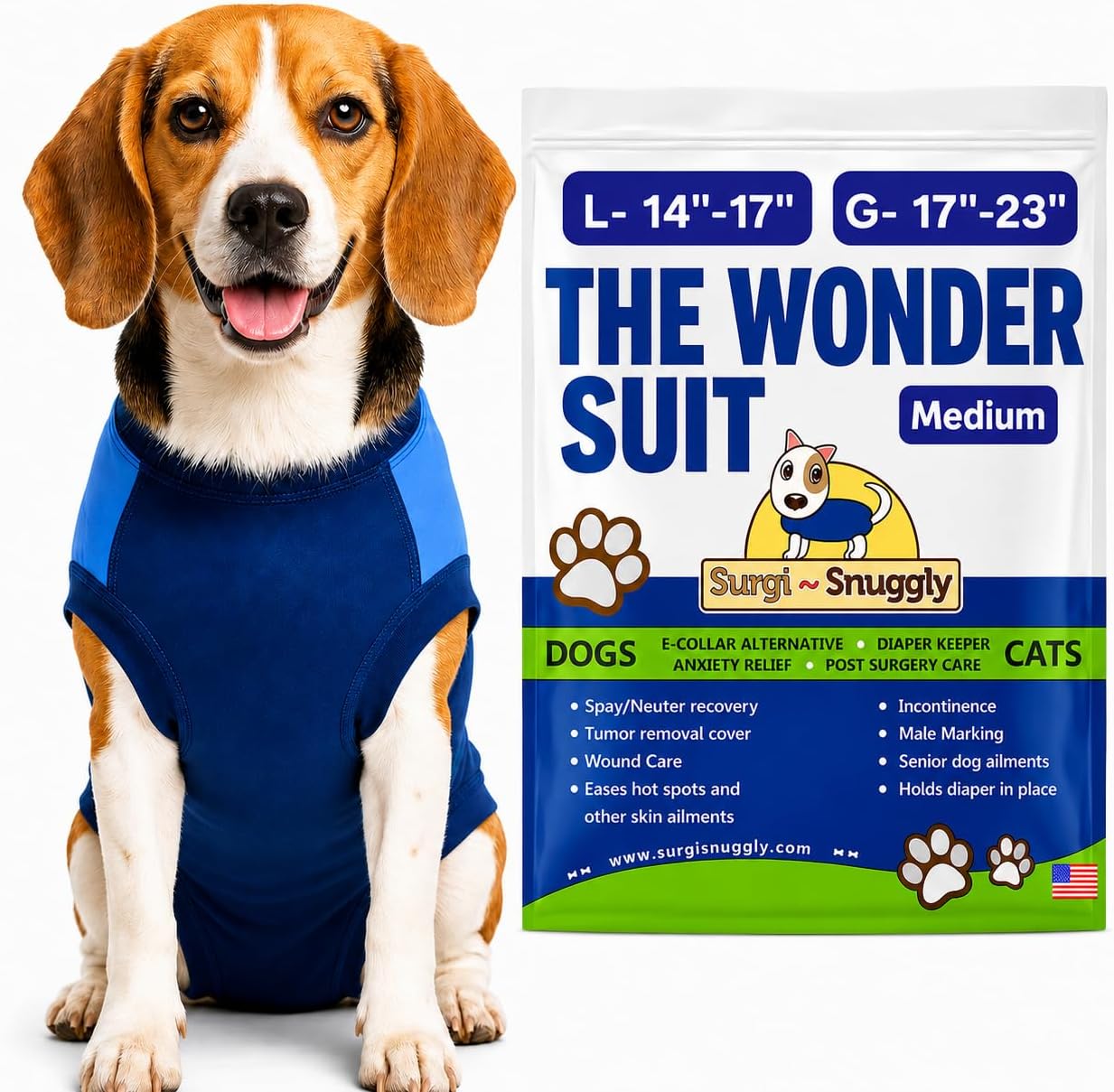 Surgi Snuggly Dog Surgery Recovery Suit, Cone Alternative, Spay/Neuter M