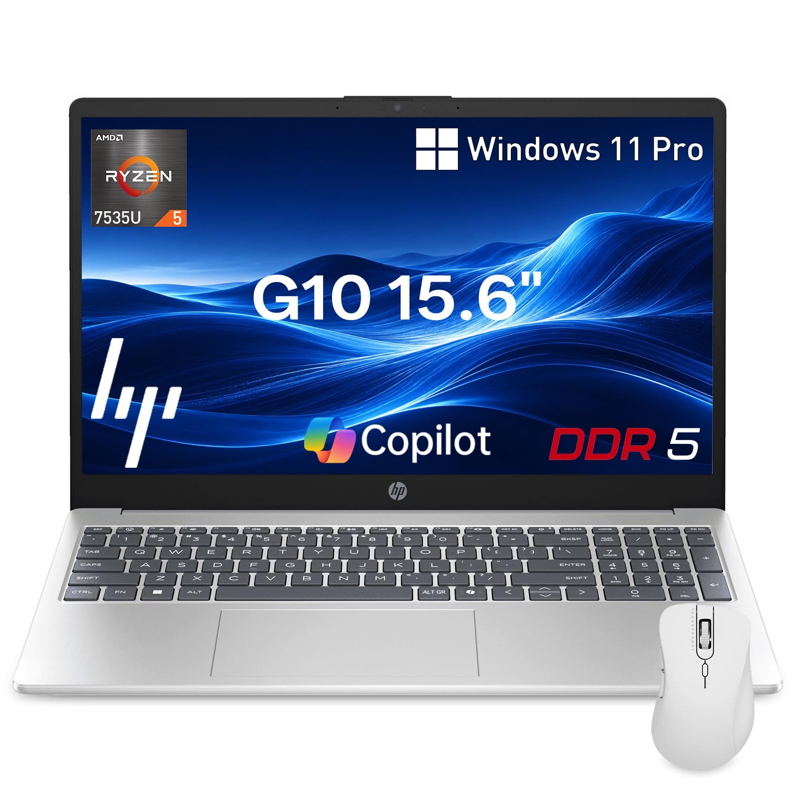 HP 255R G10 15.6" Business Laptop, AMD Ryzen 5 7535U 6-core CPU, W11 Pro