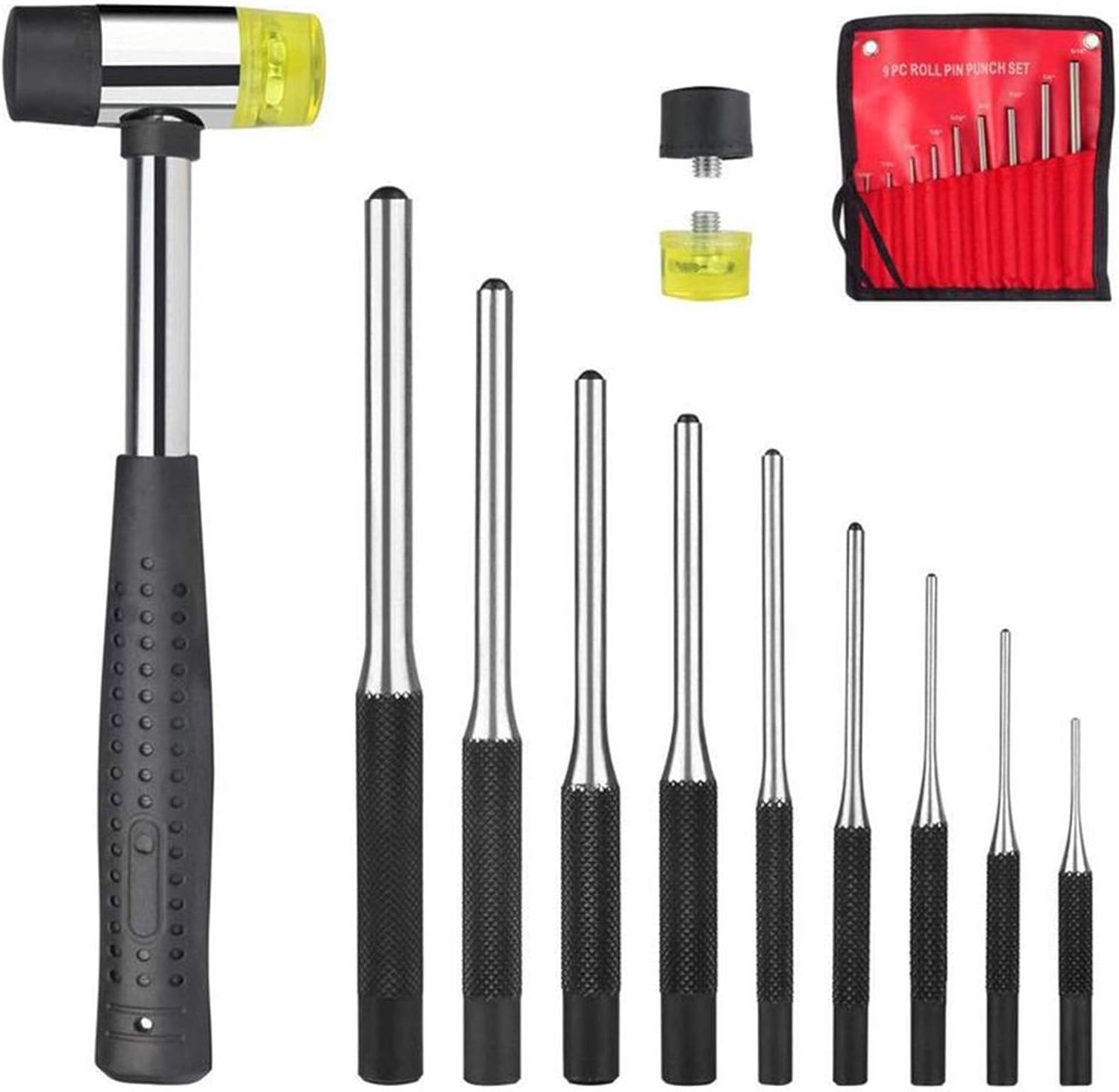 Easy-to-Use Punches 9pcs Steel Multi Size Round Head Pins Punch Set Grip Roll Pins Punch Tool Kit Professional Hollow End Starter Punch Chisel