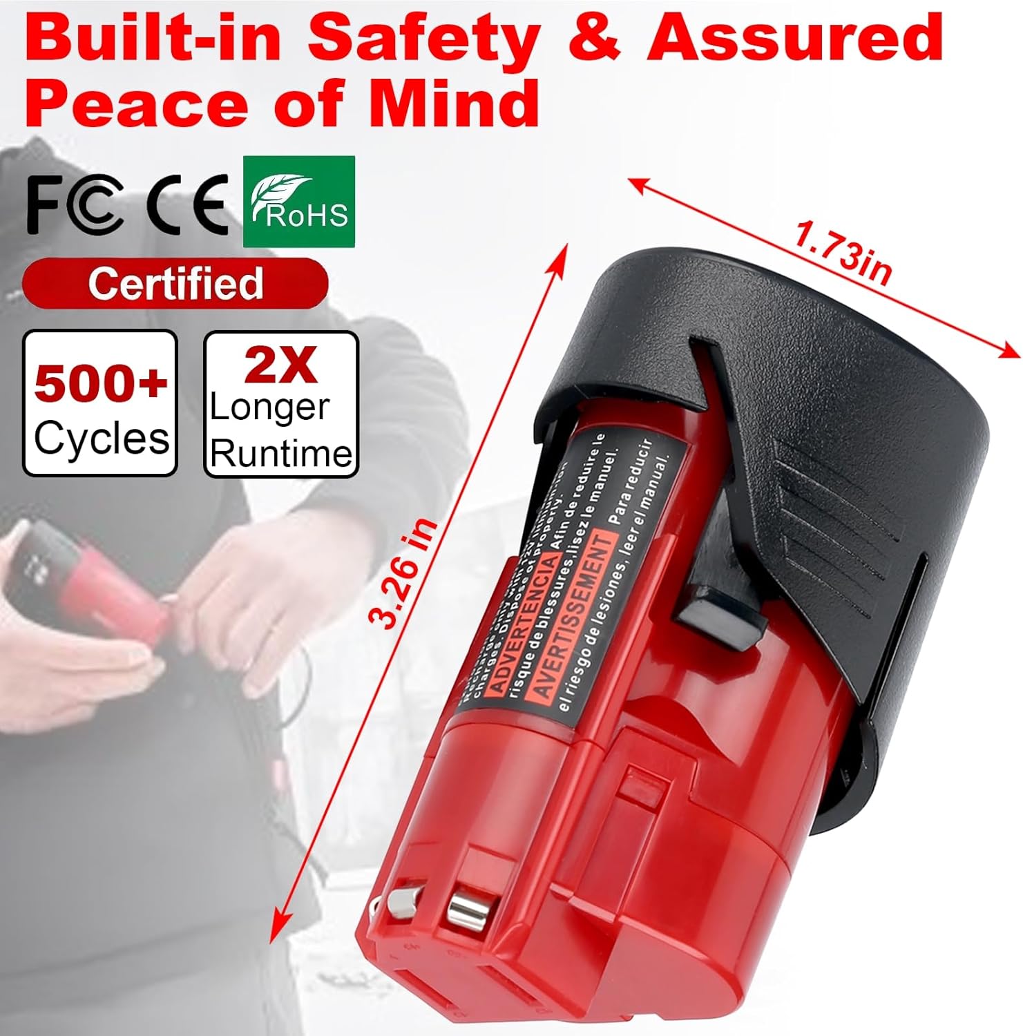 2-Pack 12V Replacement Battery Compatible with Mil-Waukee 12 Volt Tool & Heated Jacket, Lithium Ion Rechargeable for 48-11-2401, 48-11-2411, 48-11-2420, 48-11-2425, 48-11-2430, 48-11-2440, 48-11-2450