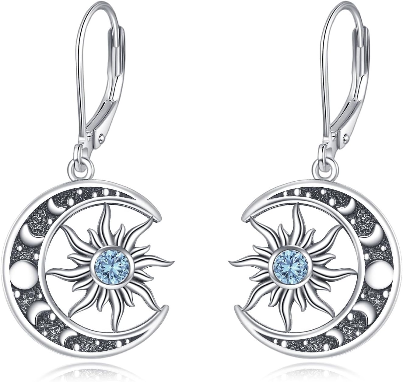 Birthstone Earrings 925 Sterling Silver Birthstone Dangle Earrings Sun Moon Jewelry Gifts for Women