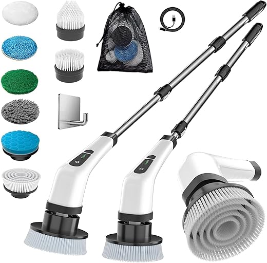MGLSDeet Electric Spin Scrubber Rechargeable Cleaning Brush with 7 Replaceable Brush Heads, Cordless and Portable Power Scrubber, Electric Bathroom Scrubber for Cleaning Tile, Window, Floor, Tub, Car