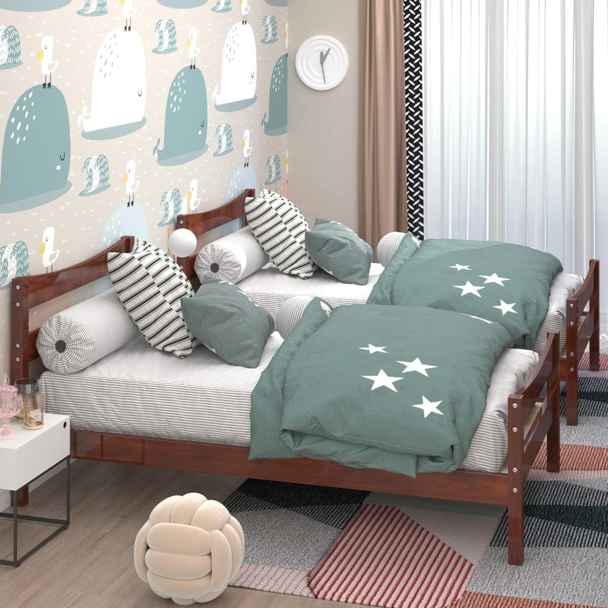 DORTALA Twin Bed Frame, Wood Platform Bed with Headboard & Footboard, Slat Support for Bedroom Dorm Boys Girls Teens and Adults, Wood Bed Mattress Foundation, No Box Spring Neede, Walnut