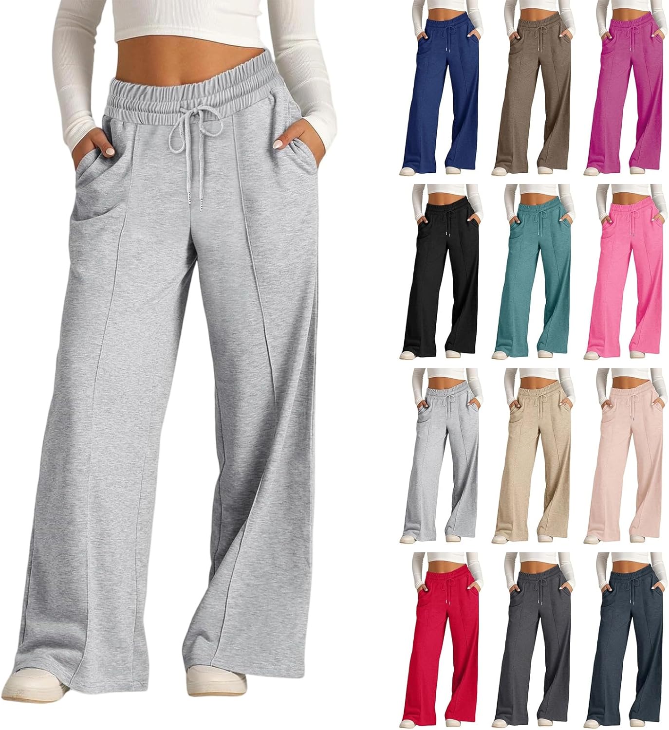 Wide Leg Cargo Sweatpants for Women Baggy Drawstring High Waisted Jogger Loose Comfy Athletic Pants with Pockets