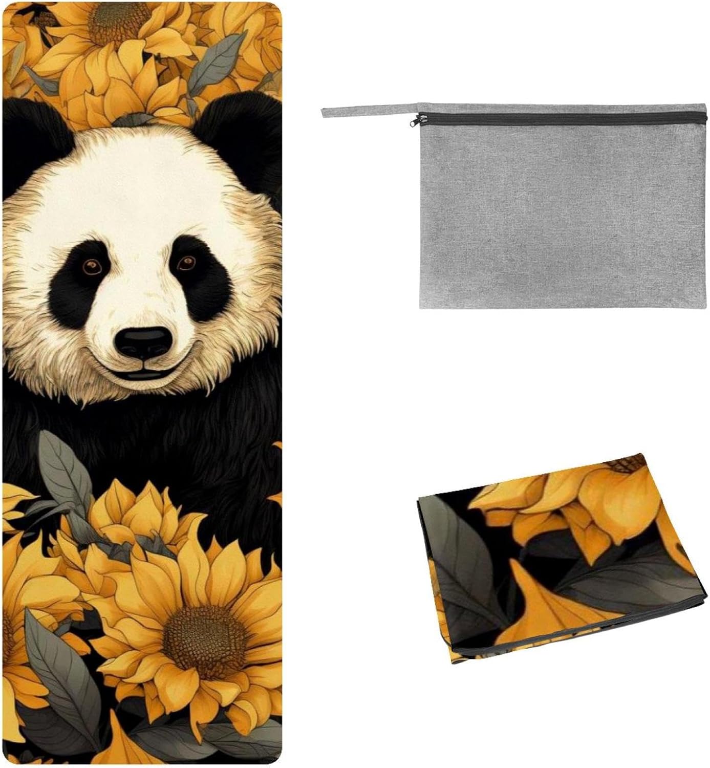Yoga Towel, Sunflower Panda Pattern Non Slip Sweat Absorbent Hot Yoga Mat Towel for Hot Yoga, Pilates and Fitness - 72.8" x 26.8"