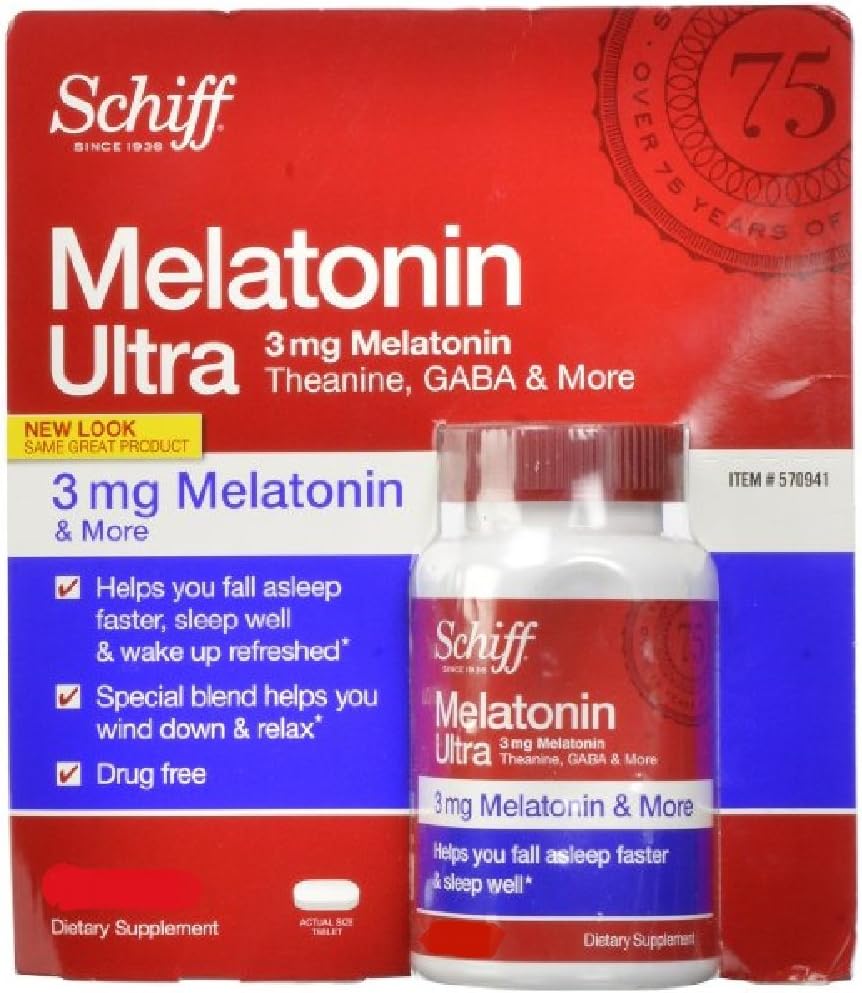 Schiff Melatonin Ultra. 365 Tablets. 3mg Melatonin + 25mg L-Theanine + 25mg GABA + Chamomile & Valerian Extracts