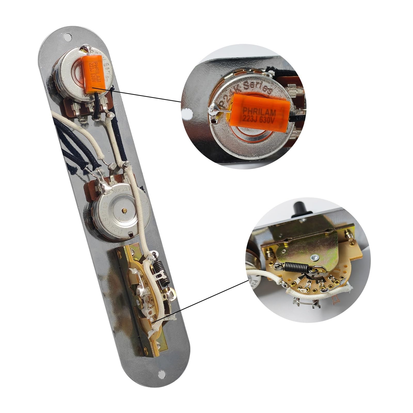 Piastra di controllo for chitarra caricata, interruttore a lama a 3 vie precablato Potenziometri con albero in rame Sistema di controlli di tono | Potentiometers(Glossy black)