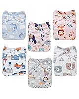 Vista 11 de ALVABABY Pañales de tela para bebé, talla única, ajustable, lavable, reutilizable para bebés y niños, paquete de 6 con 12 inserciones 6BM101