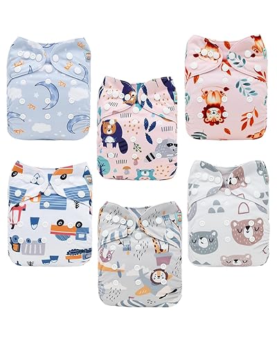 Miniatura 11 de ALVABABY Pañales de tela para bebé, talla única, ajustable, lavable, reutilizable para bebés y niños, paquete de 6 con 12 inserciones 6BM101