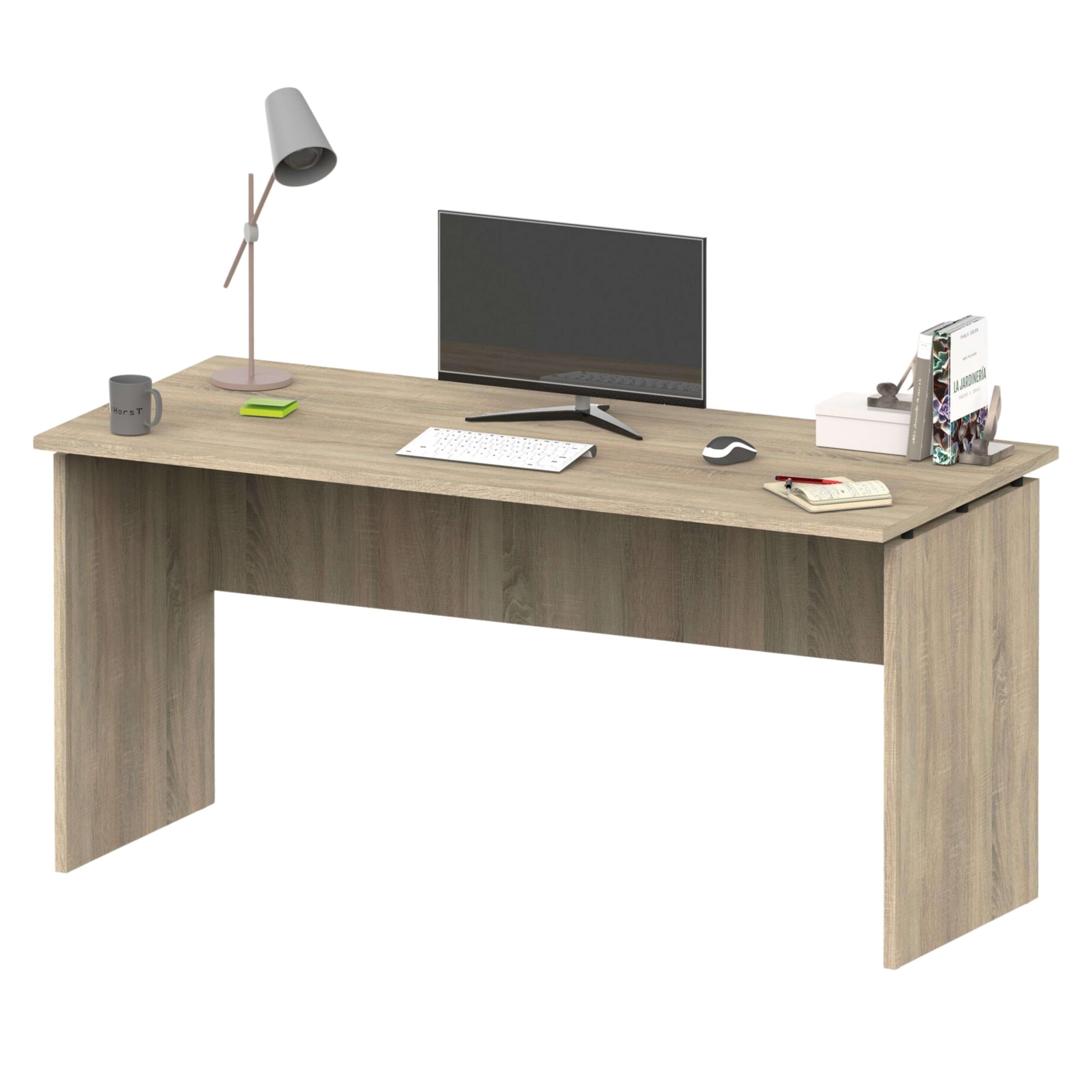 MUEBLES PITARCH | Mesa Despacho, Escritorio Grande de Estudio de Ordenador, Oficina, Roble Cambrian, 76x155x68cm (Alto x Ancho x Fondo) Moderna Modelo Rívoli