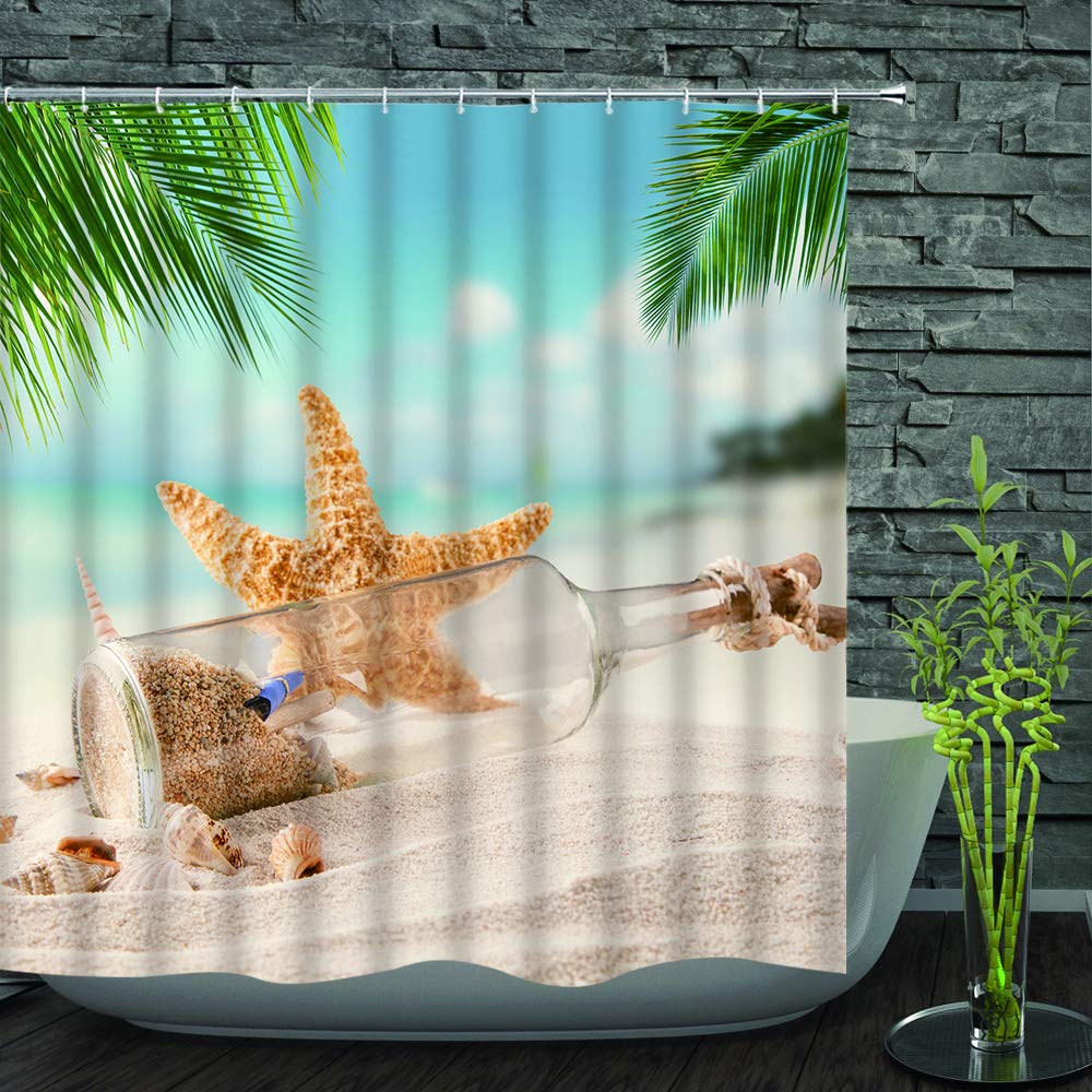 Strand-Duschvorhang Mit Seesternen & Muscheln – Wasserdicht, 180x180 Cm, Inkl. Haken
