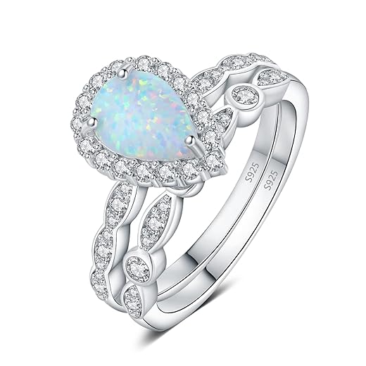 JewelryPalace Opal Halo Engagement Ring