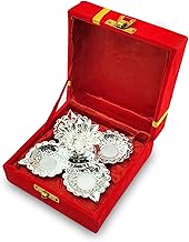 BENGALEN Silver Plated Diya with Red Velvet Gift Box Panchmukhi Dia Puja Items Diwali Decoration Pooja Gifts Handmade Oil Lamp Traditional Indian Deepawali Gift Items