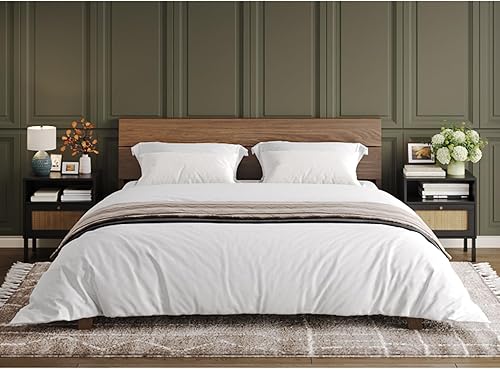 Miniatura 7 de Juego de 2 mesitas de noche de ratán natural, mesa auxiliar decorativa, mesa de noche bohemia con 1 puerta decorada a mano para sala de estar,