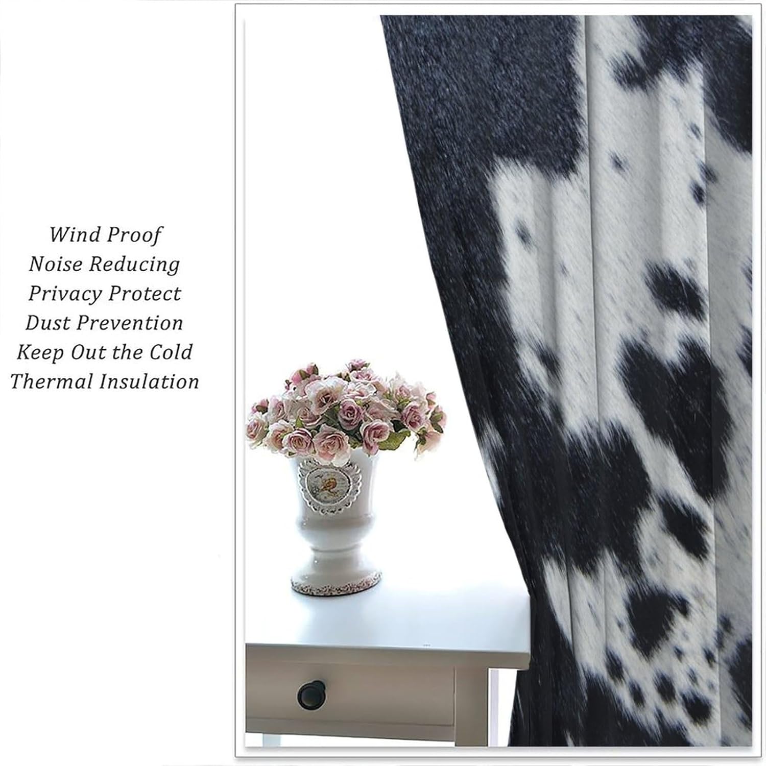 Cow Print Curtains Animal Print Cowhide Western Farm Window Treatments for Kids Wild Animal 3D Print Rustic Theme Printed Curtains Bedroom Living Room Decoration Curtains W52 * L84 Inches