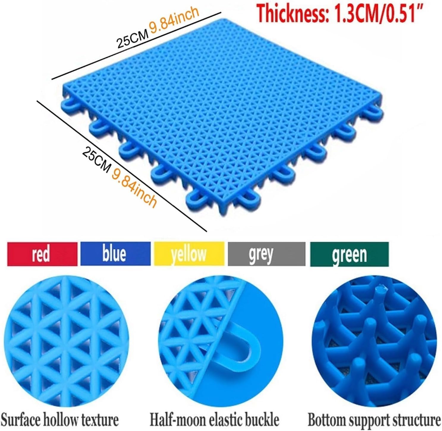 Sportowe płytki podłogowe, wygodne antypoślizgowe i trwałe maty do koszykówki na świeżym powietrzu(Blue,10PCS)