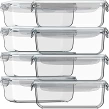 Razab 16 Pc Set of 8 30 Oz Glass Meal Prep Containers with Lids, Airtight Large Glass Food Storage Containers, Reusable Leak Proof BPA Free, Freezer to Oven and Dishwasher Safe