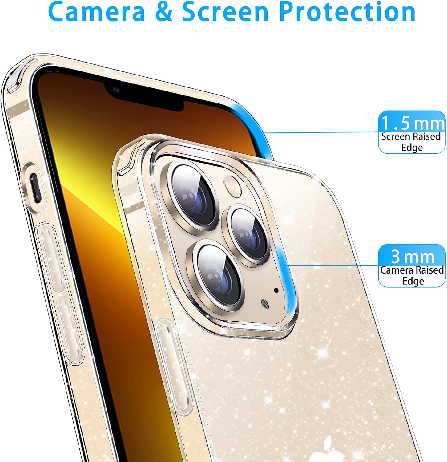 JJGoo Compatible with iPhone 13 Pro Max Case, Clear Glitter Sparkle Bling Slim Bumper Cover Soft Shockproof Phone Cases for iPhone 13 Pro Max (6.7 inch)