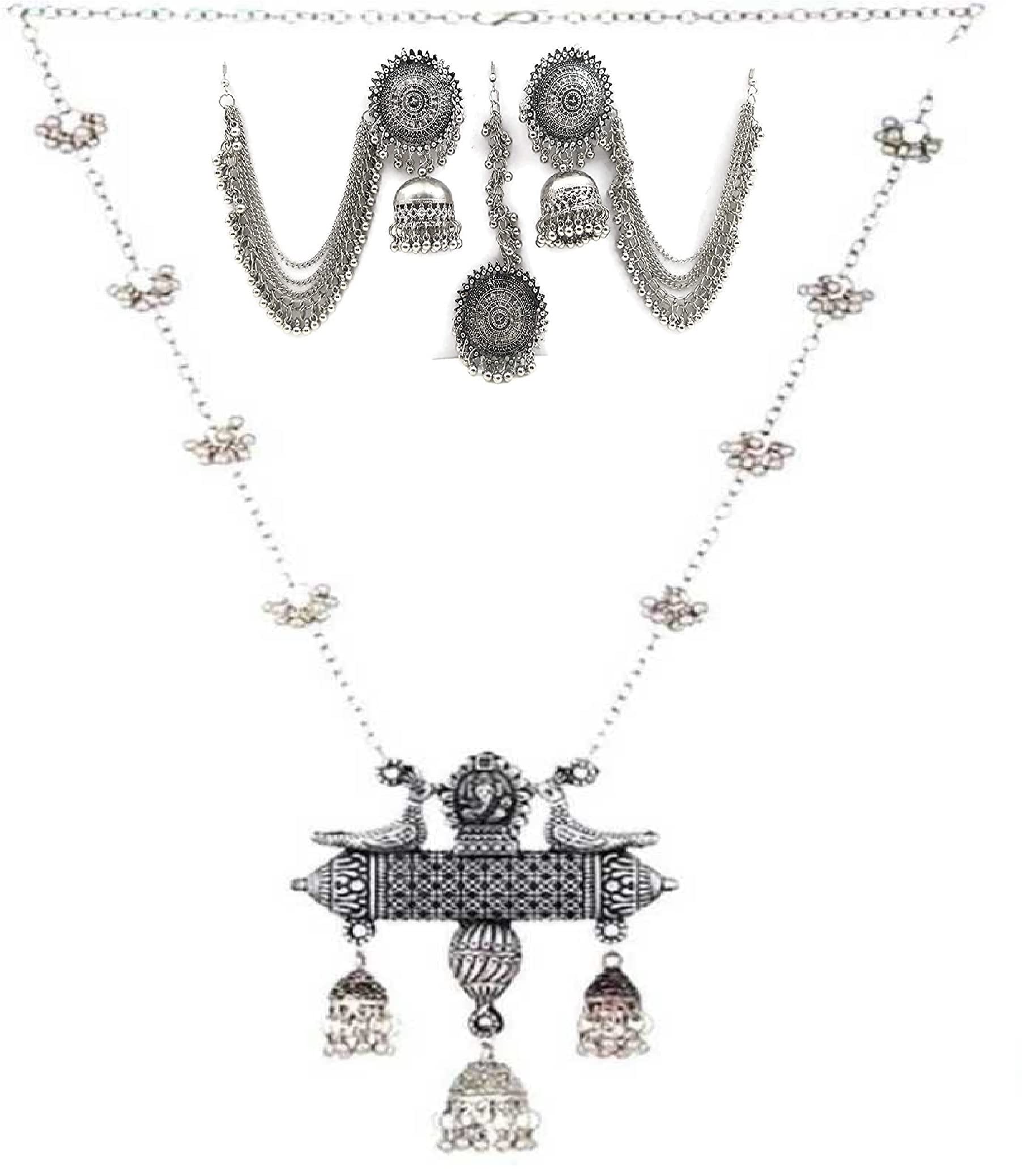 Zukhruf Oxidised Silver Traditional Necklace with Mangtika Earring for Women (Combo Pack) (B09ZLF75QQ) Amazon Price History, Amazon Price Tracker
