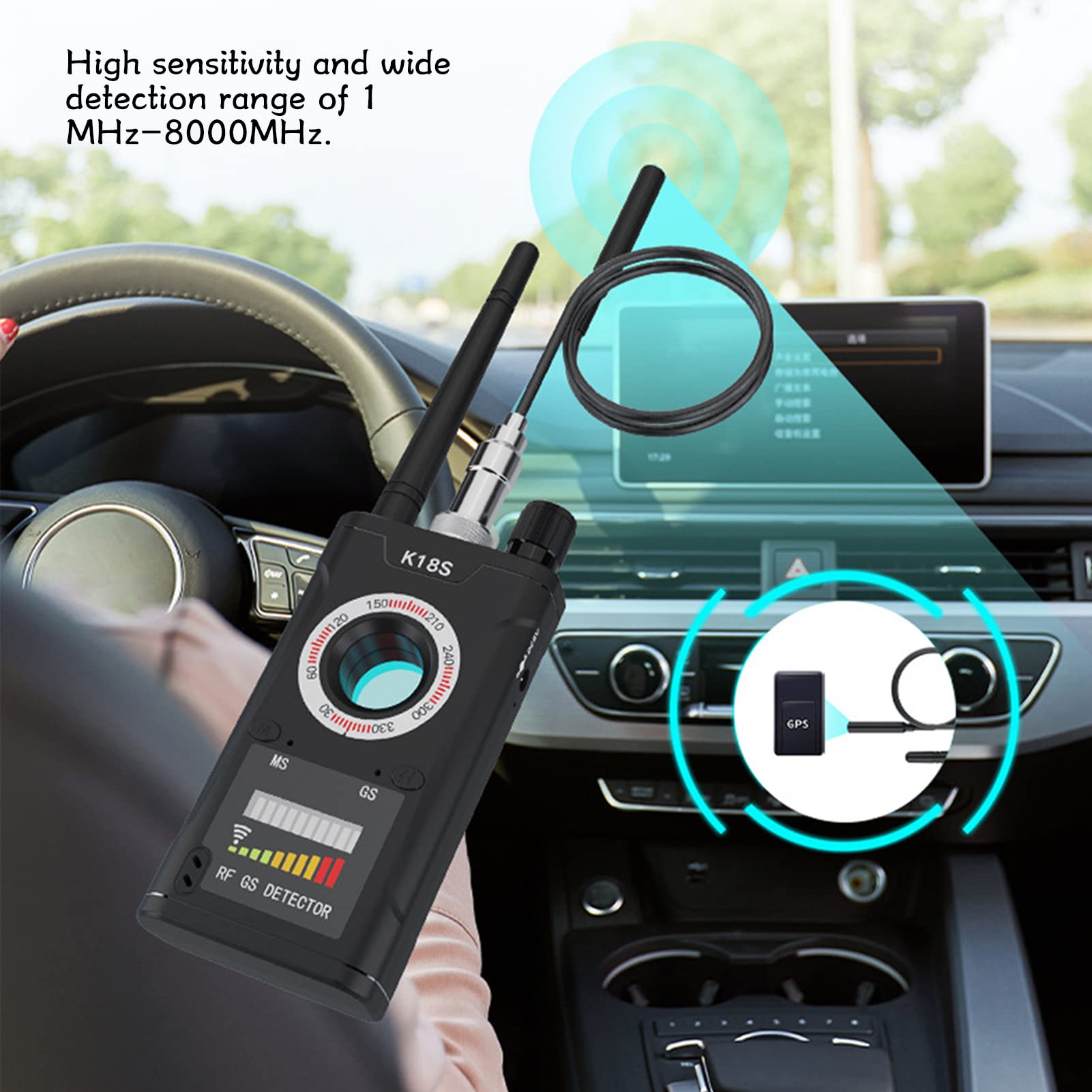 Détecteur de caméra cachée K18S 1MHZ-8000MHZ Bug Scanner de Signal sans Fil Détecteur de positionnement GPS Haute sensibilité Protecteur privé Natudeco