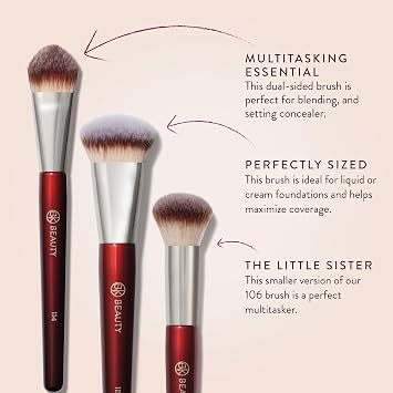 BK Beauty Core Complexion Trio Makeup Brushes Set (3PC) Foundation, Concealer, and Blending Brushes for Liquid, Cream & Powder Vegan, Cruelty-Free, Ultra-Soft Face Makeup Brushes
