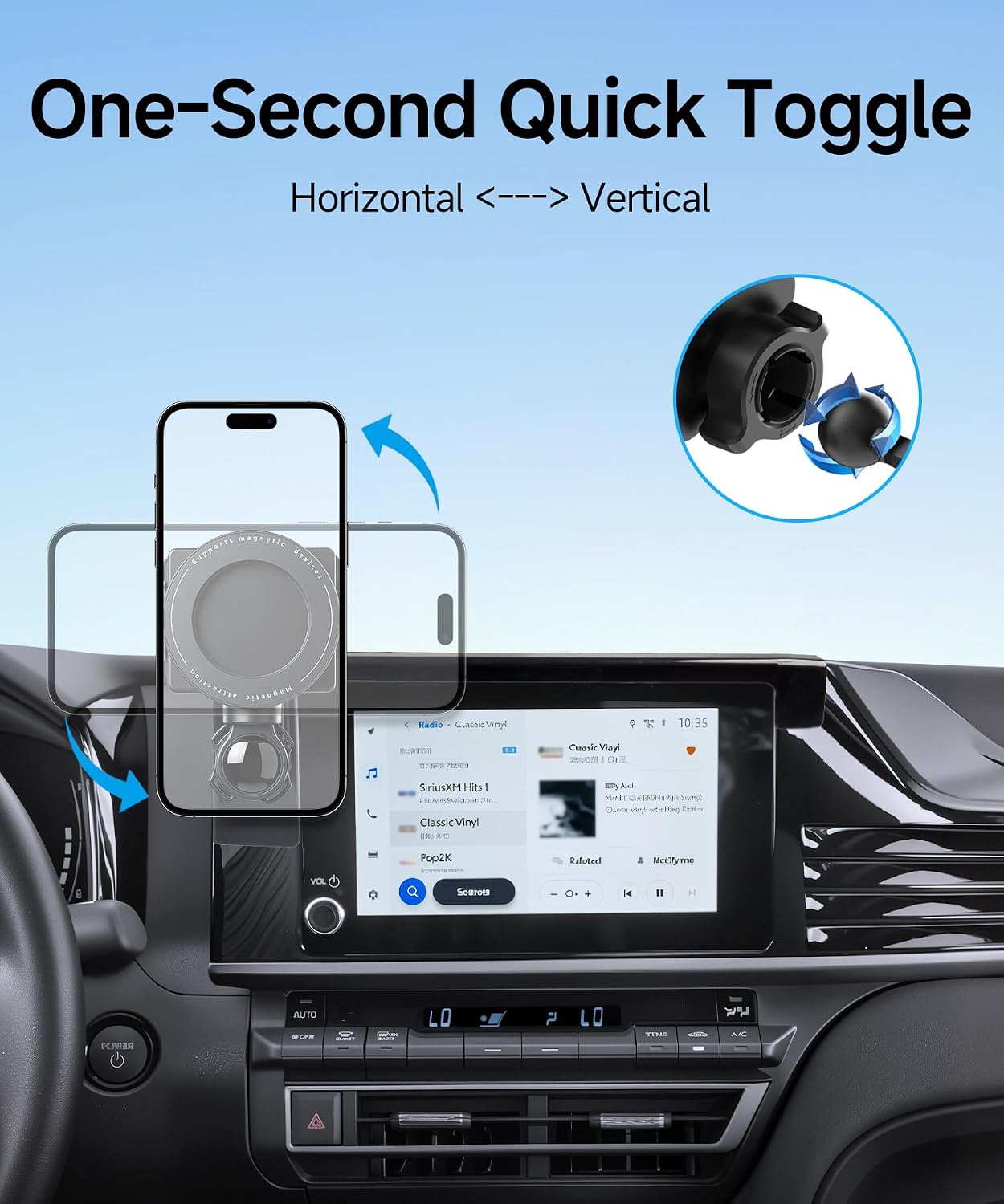 Magnetic & Clamp 2-in-1 Car Phone Holder for 2025 2026 Toyota Camry LE/SE, 8-inch Screen, MagSafe Compatible Rotatable Dual-Sided Car Phone Mount, Universal Hands-Free Cradle for iPhone Android