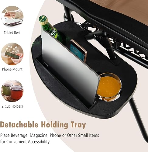 Miniatura 6 de Tangkula Zero Gravity - Silla plegable para patio, reclinable, ajustable, con soporte para tazas, reposabrazos anchos para patio, jardín, piscina,