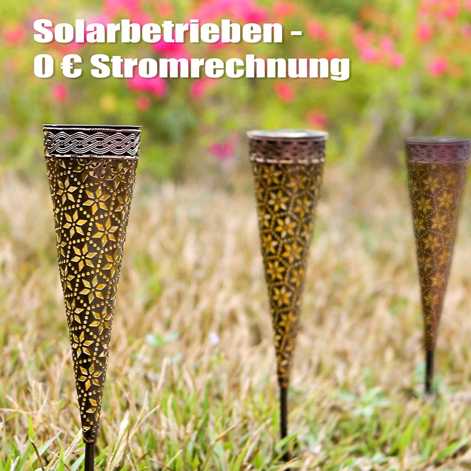 Lampade da giardino solari Görvitor esterni, 6 pezzi con picchetto da terra, lampade solari da giardino in metallo stile retrò con fiore a diamante, lampade solari impermeabili IP65 esterni giardino