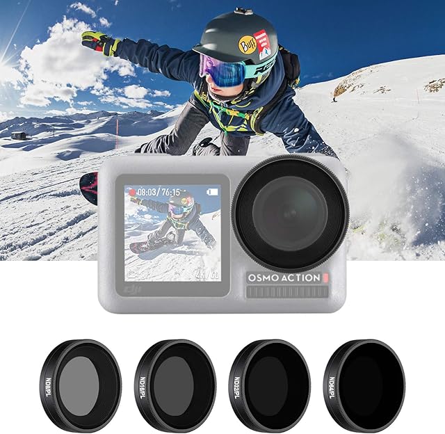 NEEWER 4 Pack Filter Set Only Compatible with DJI Osmo Action 1, Includes ND8/PL, ND16/PL, ND32/PL, ND64/PL Filter, Direct Thread in Installation, Waterproof and Oil Proof for Outdoor Sports (Black)