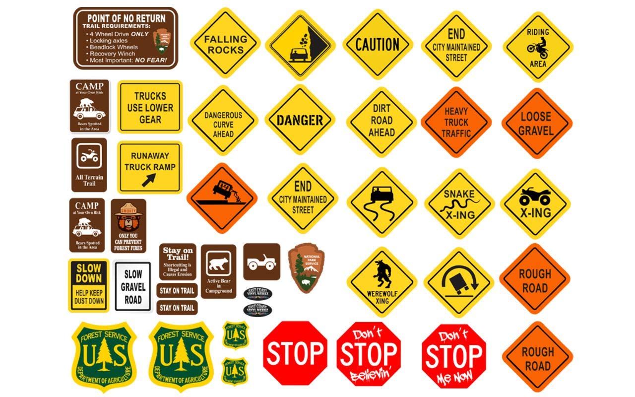 1/10 RC Rock Crawler - 41 Piece DIY Trail & Road Sign Set - Scale Garage Accessory Multiple