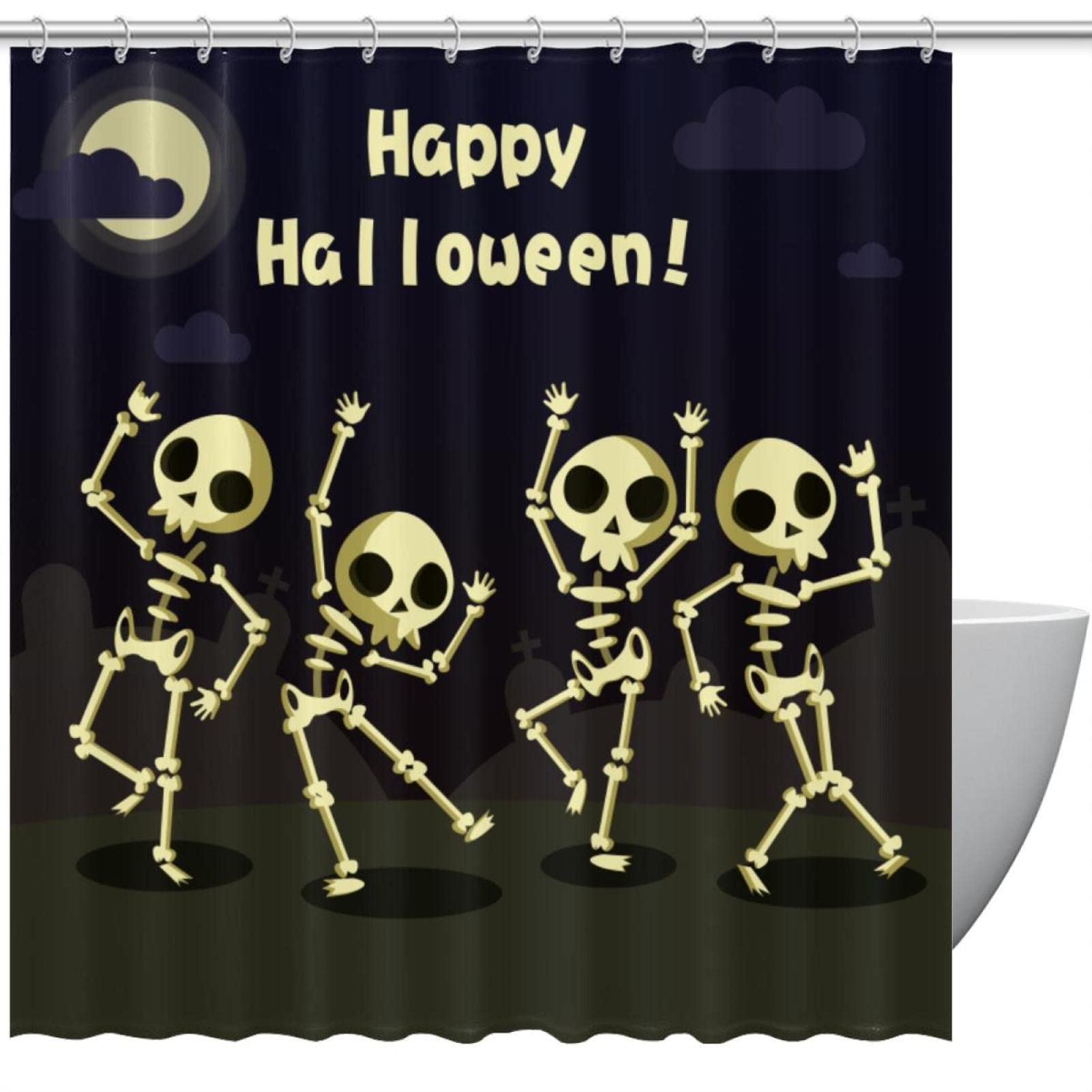 Rideau de douche 183 cm Happy Halloween pour protéger le sol avec originalité