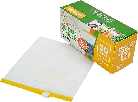 Small Slider Ziplock Bags (50pcs, 1 Quart / 1L) – Reusable Freezer Bags for Food Storage, Sandwich, Meal Prep – Leakproof, BPA-Free, Resealable & Heavy Duty Plastic Bags