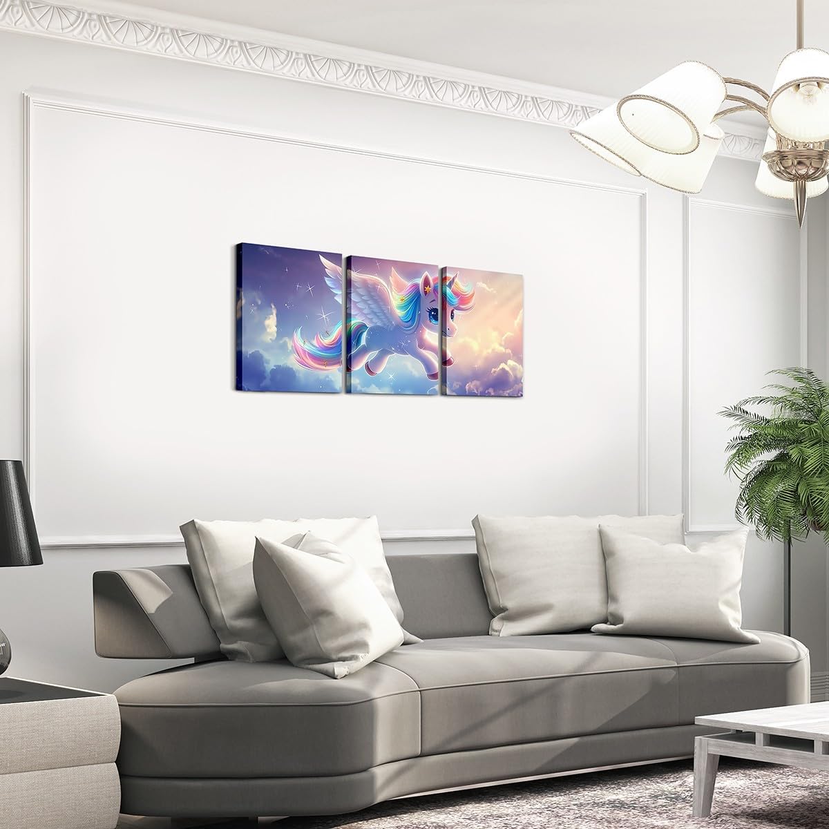 Erosebridal Unicorn Wall Art for Girls Kawaii Unicorn Paintings Wall Decor Fantasy Animal Dreamy Style Framed Wall Art for Bedroom Living Room toys Room, Cartoon Unicorn 3Pcs