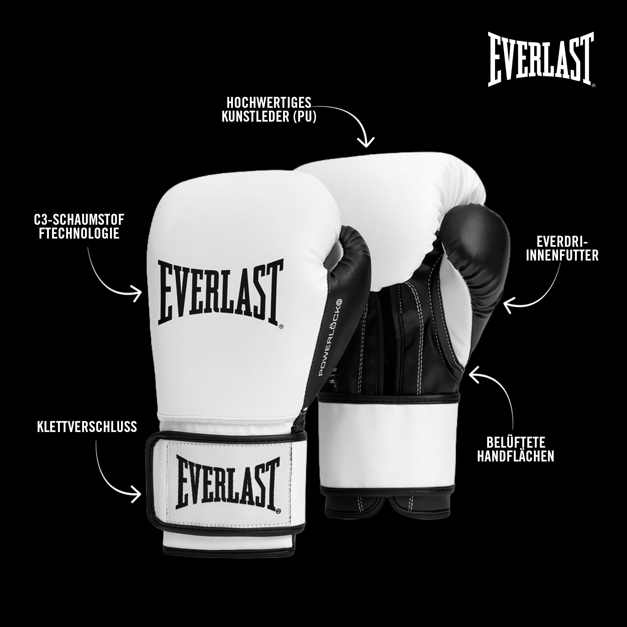Everlast Powerlock OG & Powerlock 2R Boxhandschuhe, Trainingshandschuhe für Sandsack, Pratzen & Sparring, Klettverschluss, Advanced Foam Technologie, Ergonomischer Griff – Original Everlast Ausrüstung