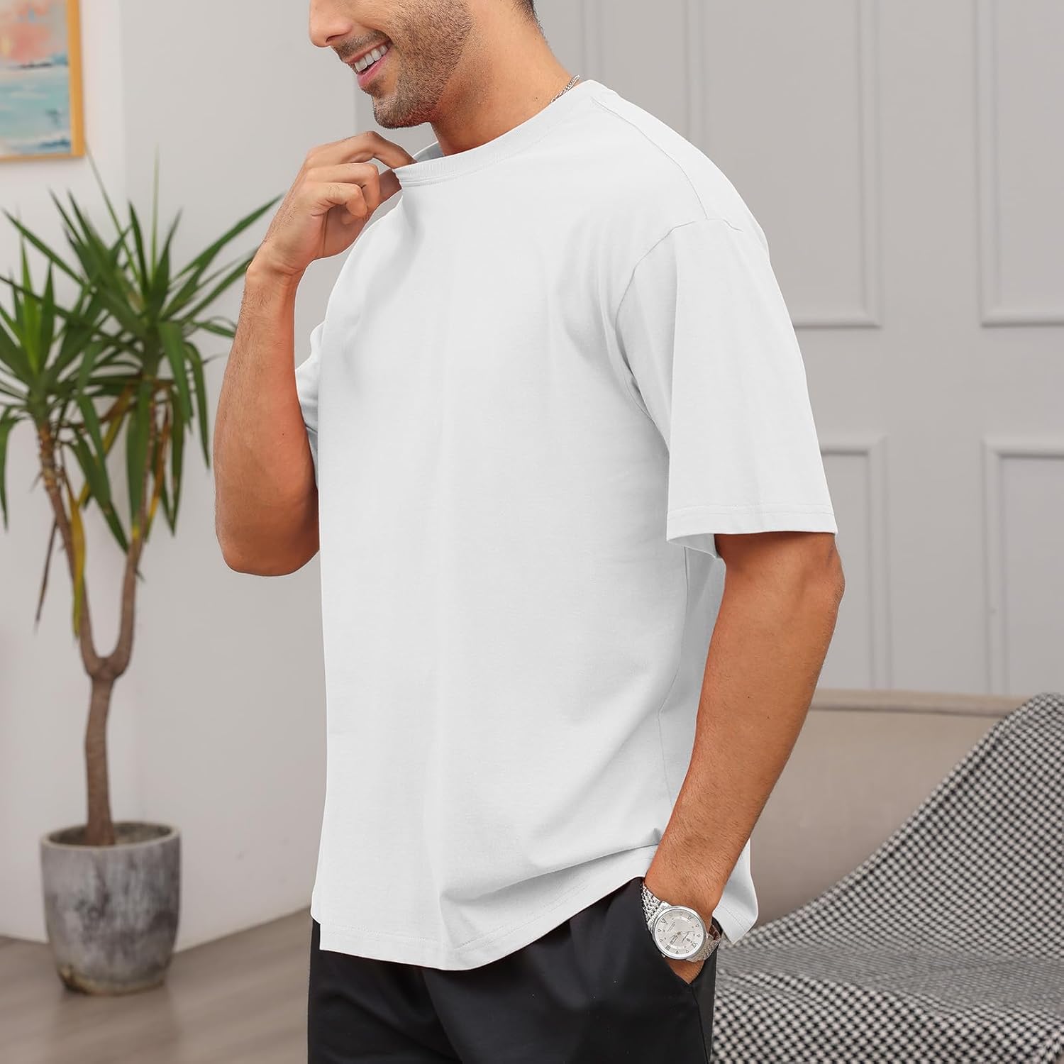 Men's Cotton Oversized T-Shirts Workout Short Sleeve Tshirts Crewneck Basic Tee Casual Lightweight Tops - Image 3