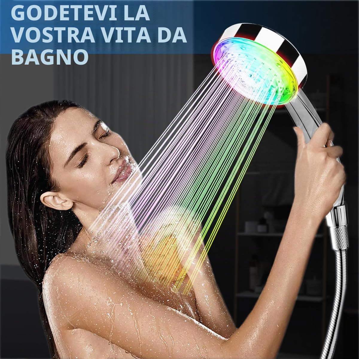 LED Soffione Doccia Luminoso 7 Colori Cromo Universale