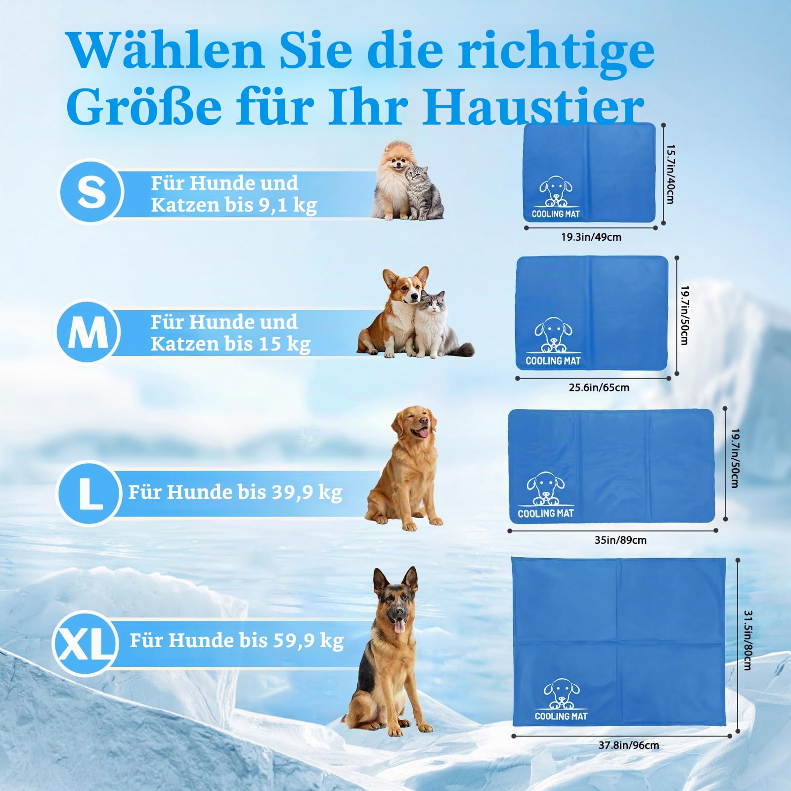 Kühldecke, Kühlmatte Hund, Hundekühlmatte, Kühlkissen, Kühlpad, Hundedecke, Hundematte, für Haustiere, Selbstkühlend (Blau, XL)