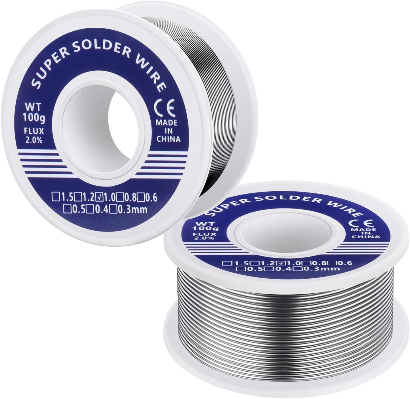 63/37 Tin-Lead Rosin Core Solder Wire with for Electronics Soldering, 2% Flux (2 Rolls,1mm,100g/Rolls)